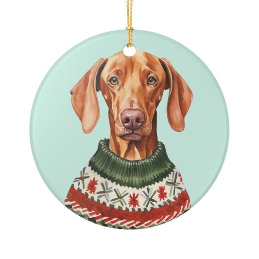 Festive Dog With Sweater Ceramic Christmas Ornament   Item #352433