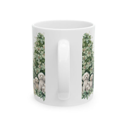 Holiday Puppy Tree Ceramic Mug — Cute Labradoodle Family Christmas Coffee Cup 11oz   Item #477944