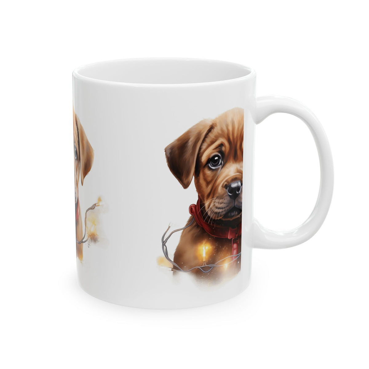 Cute Puppy Christmas Mug — Adorable Brown Puppy with Holiday Lights 11oz  Item #886832