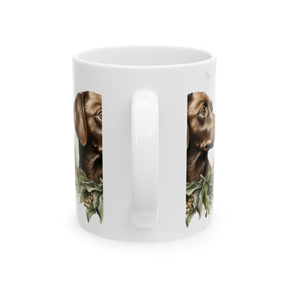 Chocolate Labrador Christmas Mug — Holiday Dog Portrait Ceramic Coffee Cup 11oz  Item #96007