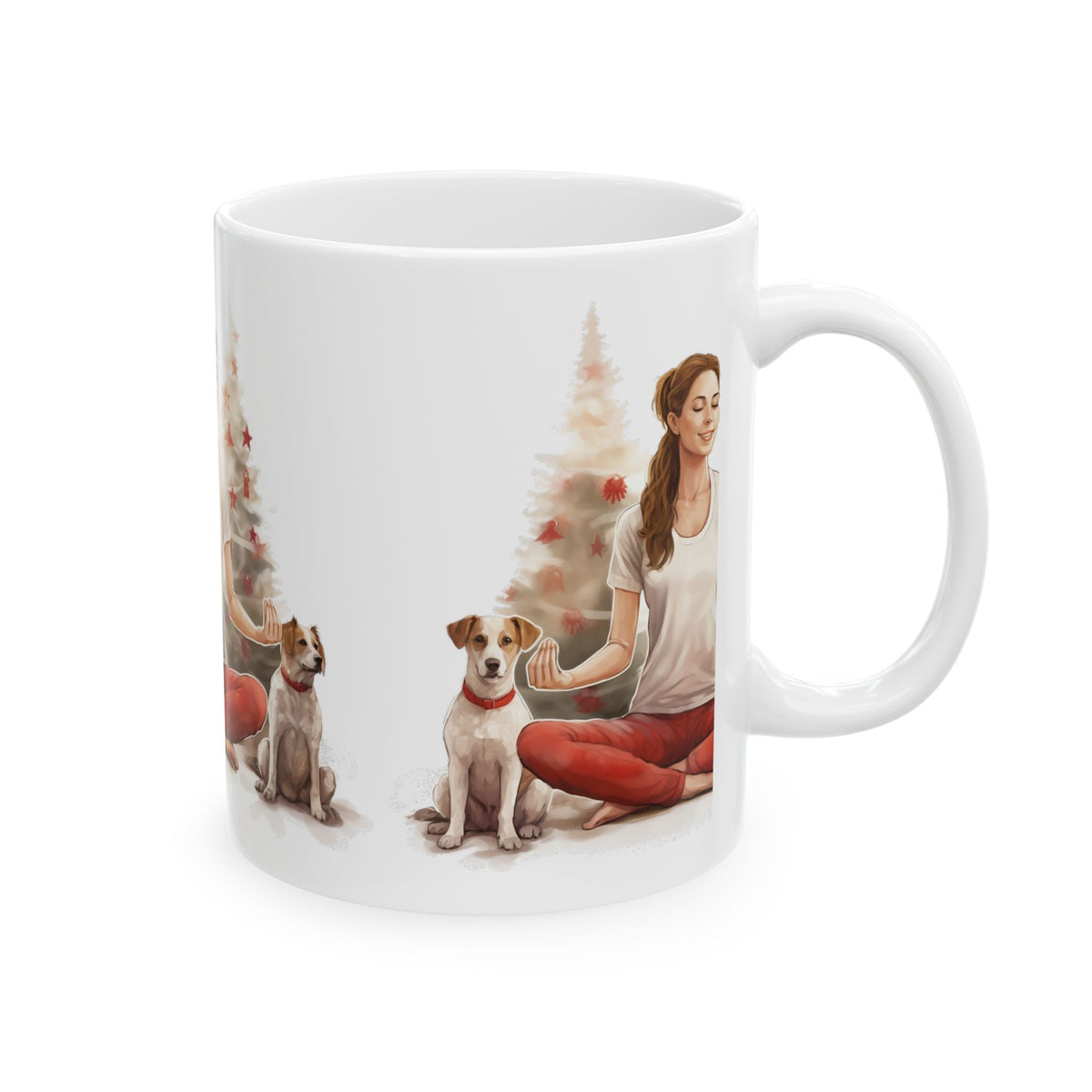 Meditation Dog Mug – Woman Meditating with Dogs Ceramic Coffee Cup 11oz  Item #515975