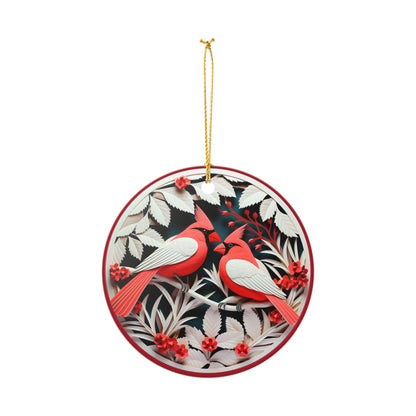 Ceramic Ornament with Red Cardinals and Winter Foliage   Item #416451