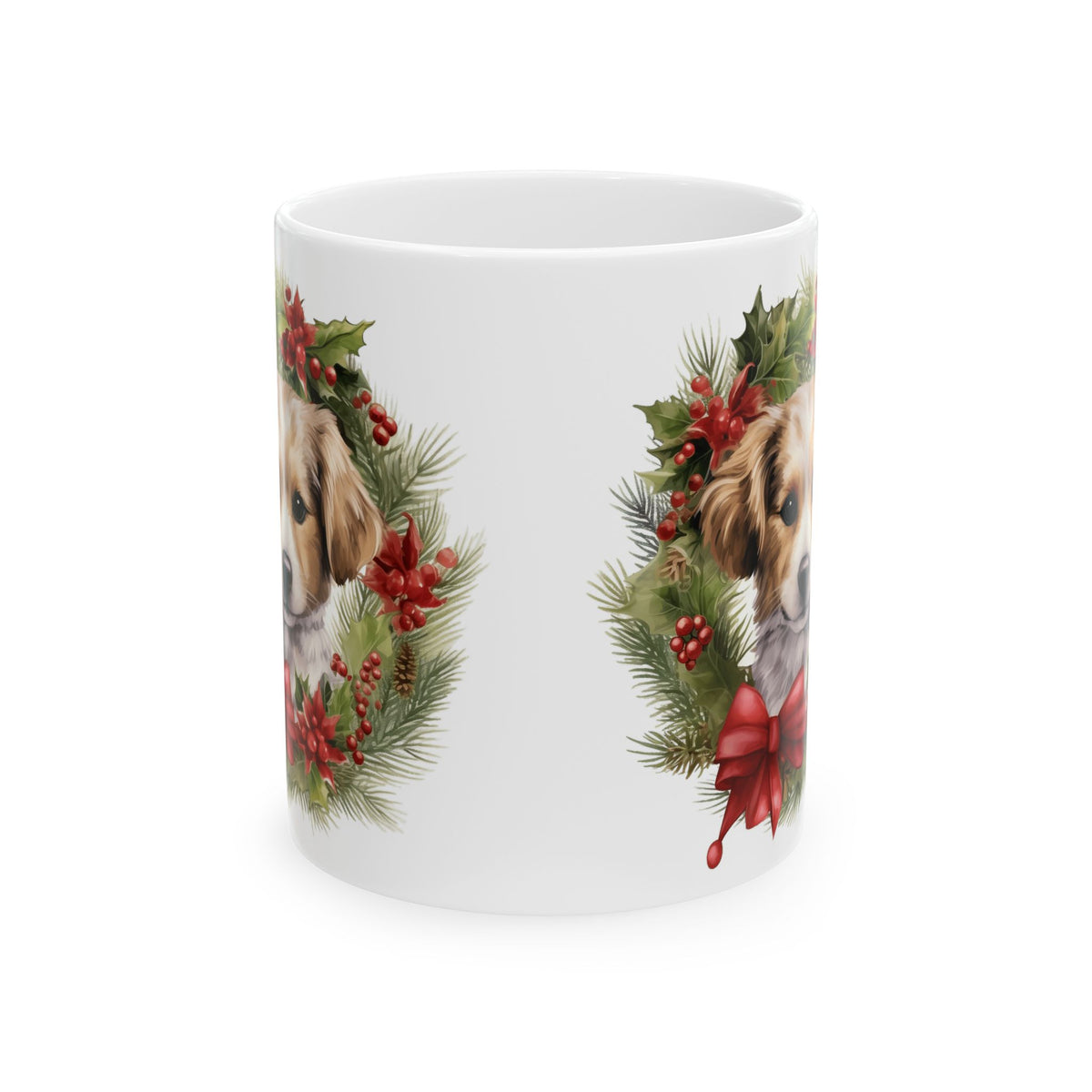 Christmas Puppy & Holiday Wreath Ceramic Mug 11oz   Item #433638
