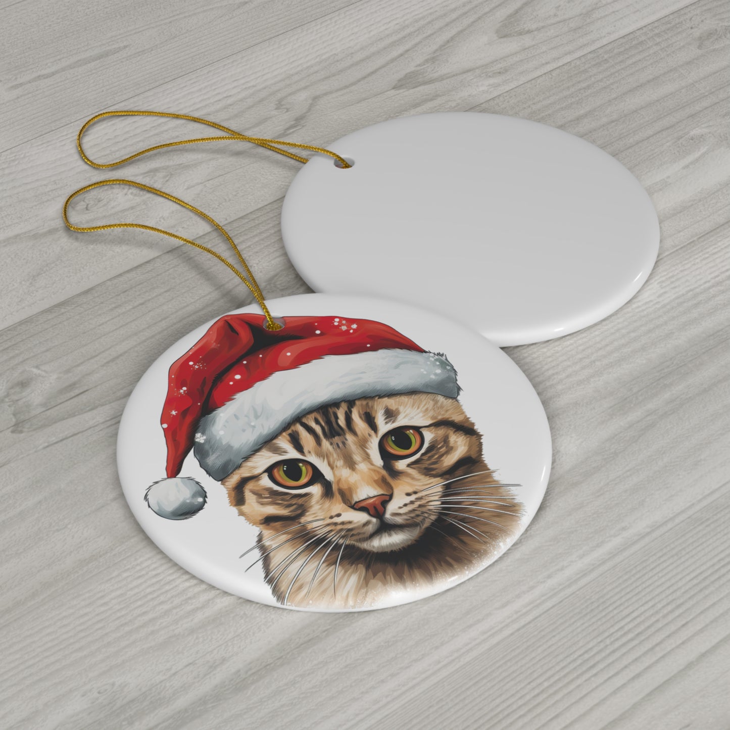 Ceramic Ornament - Arabian Mau Cat With Santa Hat      Item #5265843