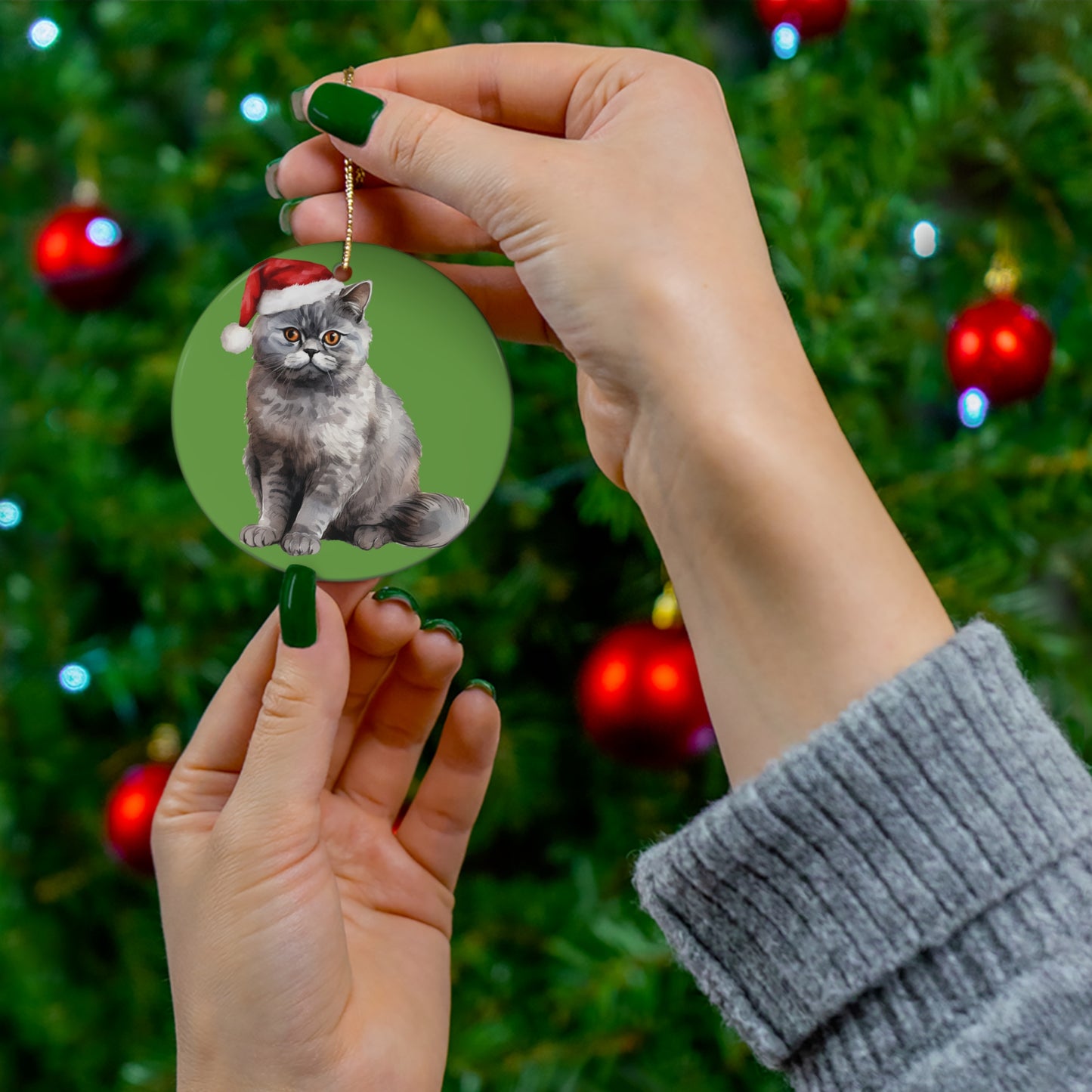 Ceramic Ornament - Foldex Xmas Cat    Item #5747418