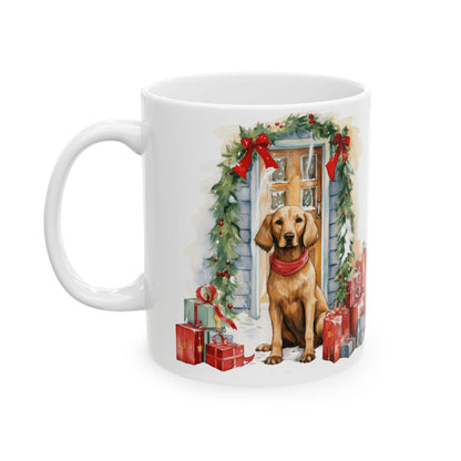 Festive Dog By Door With Presents Holiday Mug 11oz  Item #619626