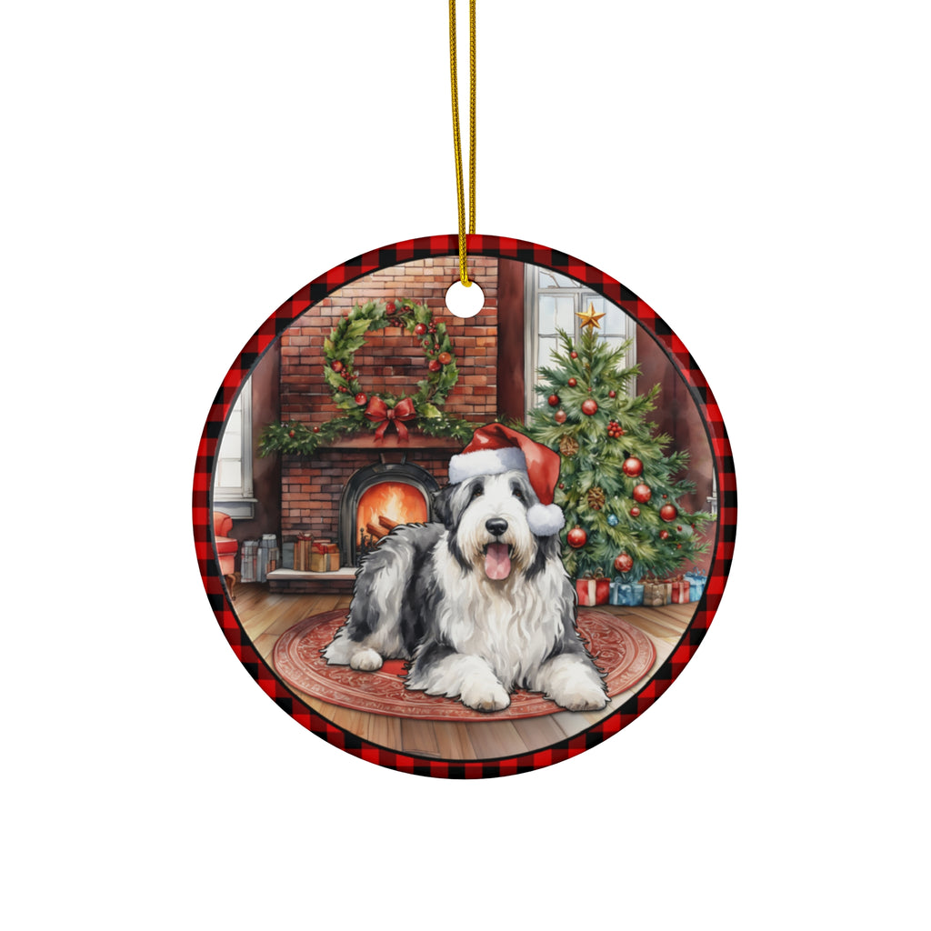 Old English Sheepdog Christmas Dog Ceramic Disc Ornament         Item #4548251