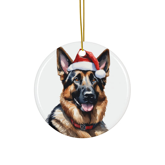 Ceramic Ornament - German Shepherd With Santa Hat      Item #42871