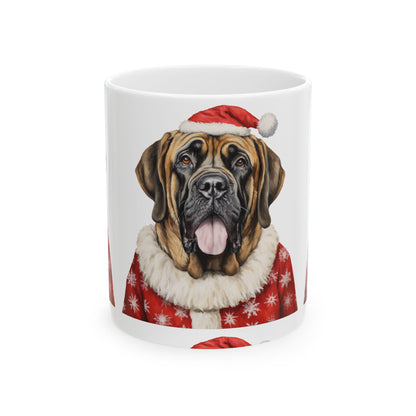 Mastiff Christmas Mug — Festive Santa Dog Ceramic Coffee Cup (11oz & 15oz)