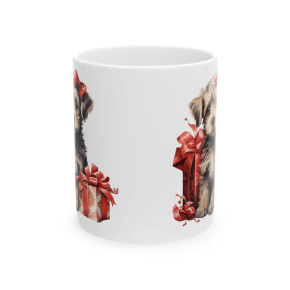 Festive Puppy With Presents Red Ribbons Christmas Ceramic Mug 11oz  Item #826665