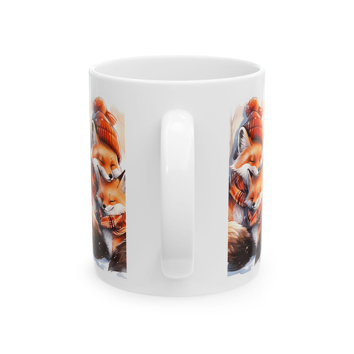 Cozy Winter Foxes Ceramic Mug – Cute Mom & Kit Hugging Tea Coffee Cup 11oz    Item #120643