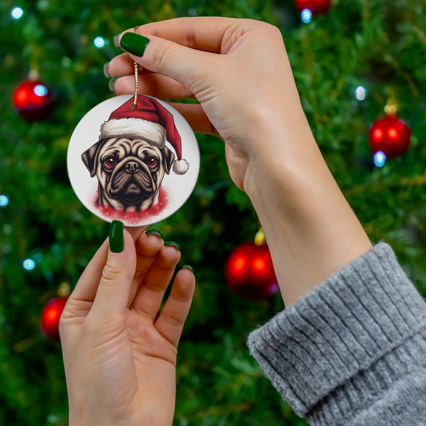 Ceramic Ornament - Christmas Pug Dog   Item #1958059