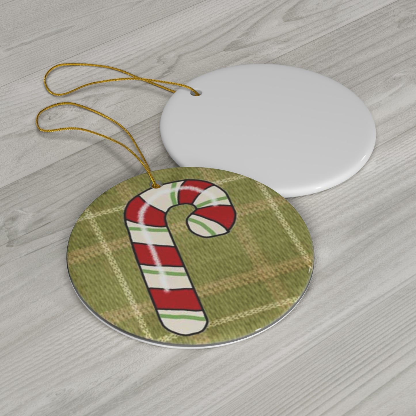 Candy Cane Ceramic Disc Ornament       Item #4092881