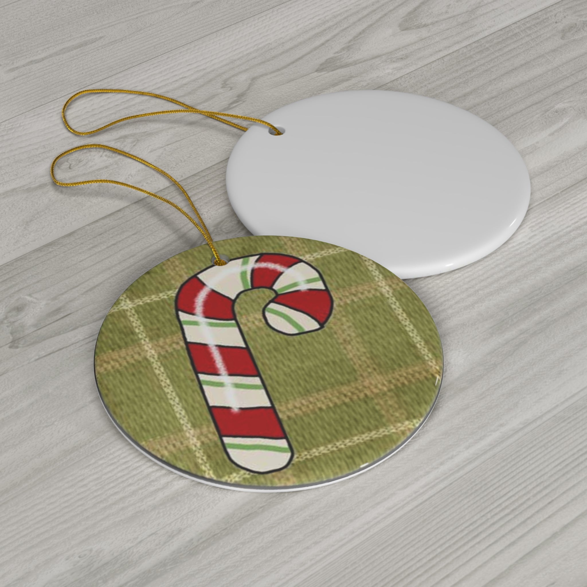 Candy Cane Ceramic Disc Ornament       Item #4092881