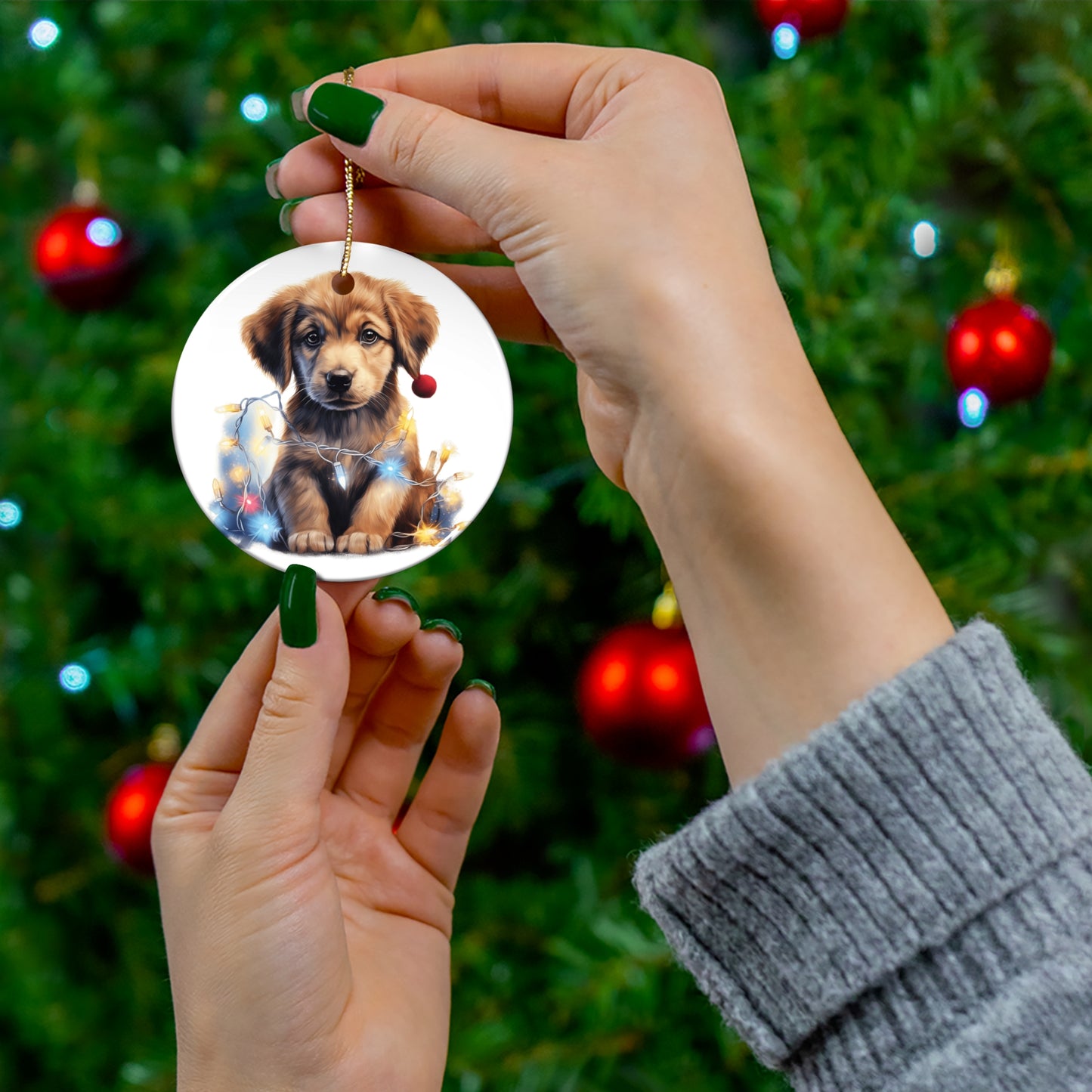 Christmas Dog Ceramic Disc Ornament               Item #4157738