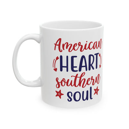 American Heart Southern Soul Ceramic Mug — Patriotic Red & Blue Coffee Cup  11oz   Item #920484