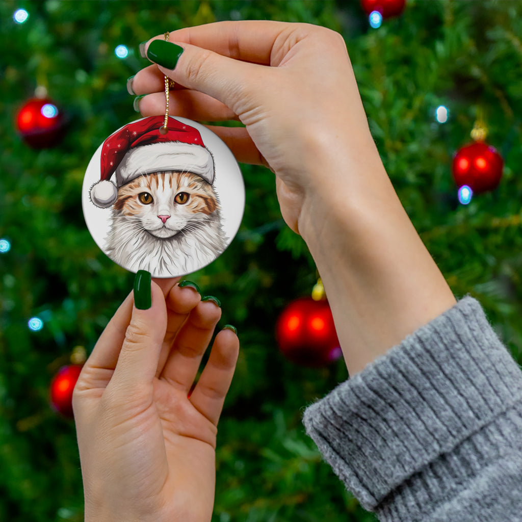 Ceramic Ornament - Turkish Van Cat With Santa Hat      Item #4317133
