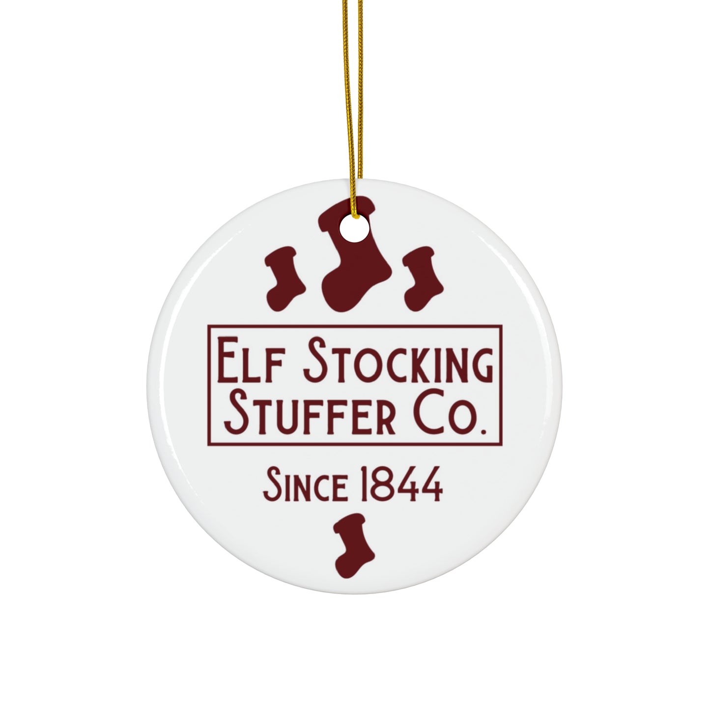 Elf Stocking Stuffer Ceramic Disc Ornament          Item #8724369