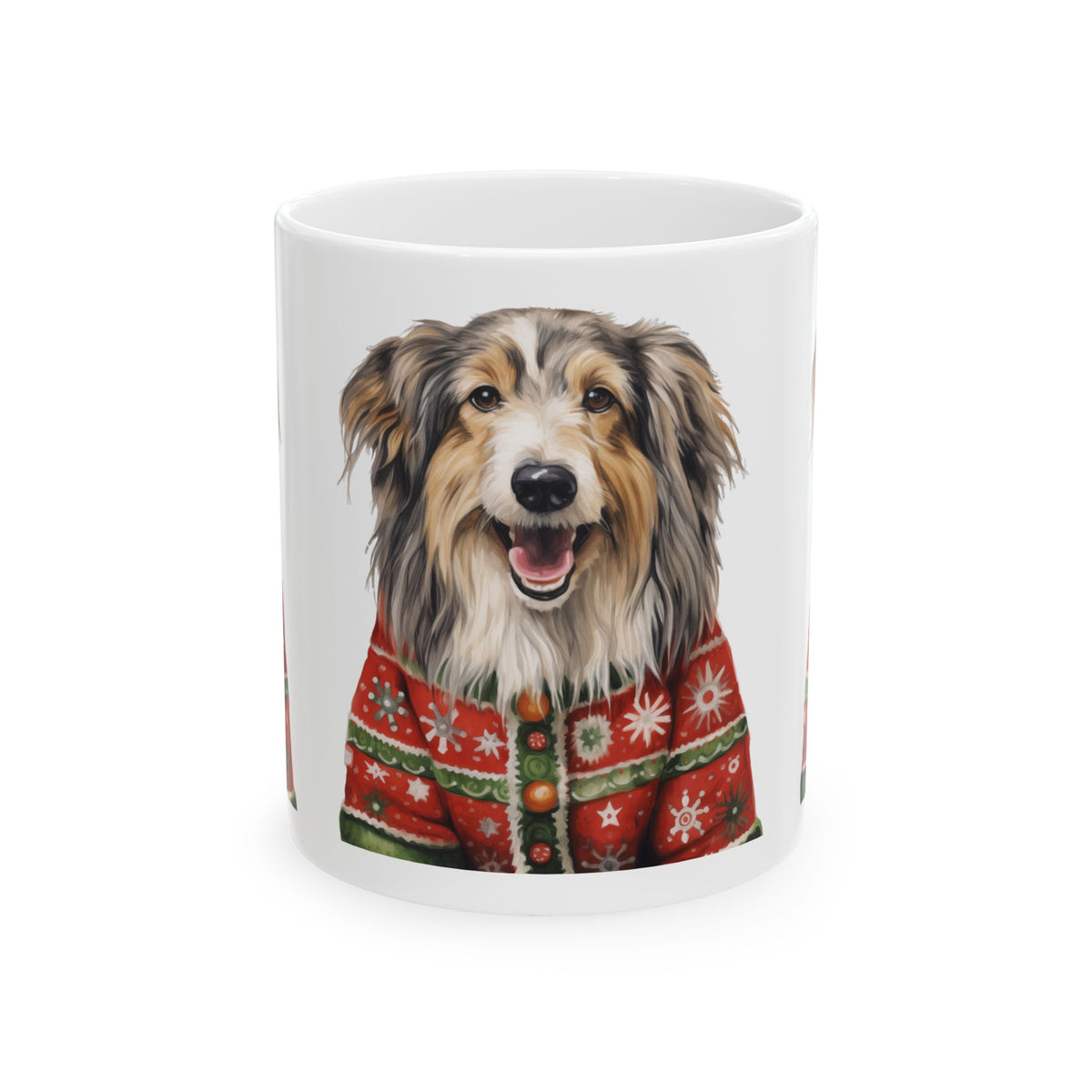 Holiday Sheltie Mug — Dog in Christmas Sweater Ceramic Coffee Cup 11oz   Item #361741