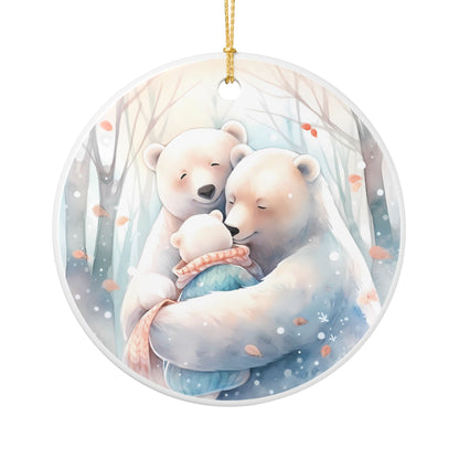 Ceramic Ornament – Cozy Polar Bear Family Winter Holiday Decoration   Item #500982