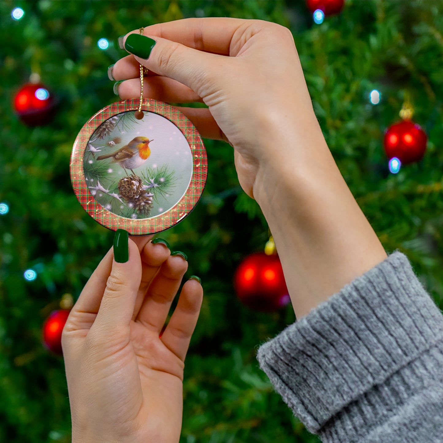 Christmas Birds Ceramic Disc Ornament     Item #439099