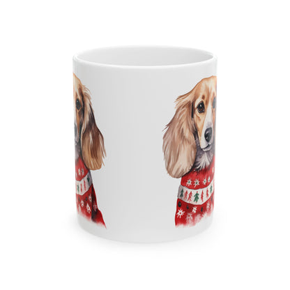 Dachshund in Christmas Sweater Ceramic Mug — Cute Holiday Dog Coffee Cup 11oz   Item #469654