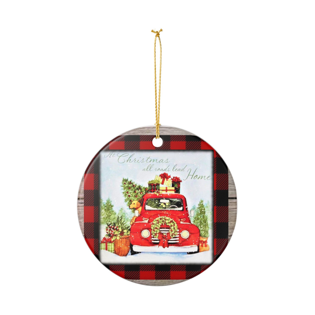 Christmas Ceramic Ornament – Red Truck, Christmas Tree & Buffalo Plaid Home Decor  Item #387294