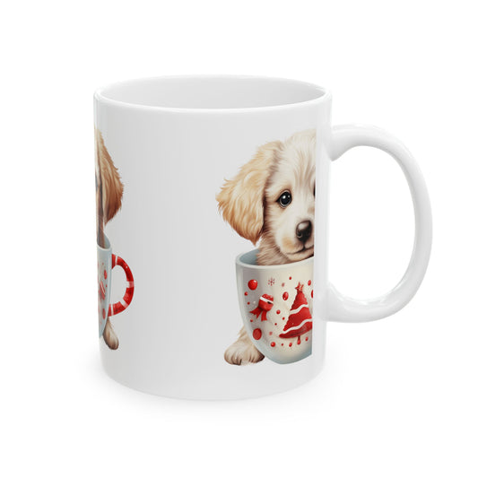 Cute Puppy in Christmas Mug Ceramic Coffee Mug — Holiday Dog Lover Gift 11oz   Item #453288