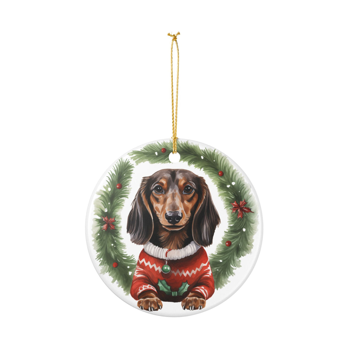Christmas Dachshund in Sweater Ceramic Ornament  Item #389938