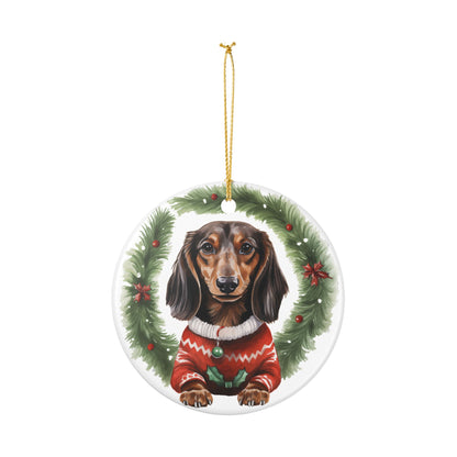 Christmas Dachshund in Sweater Ceramic Ornament  Item #389938