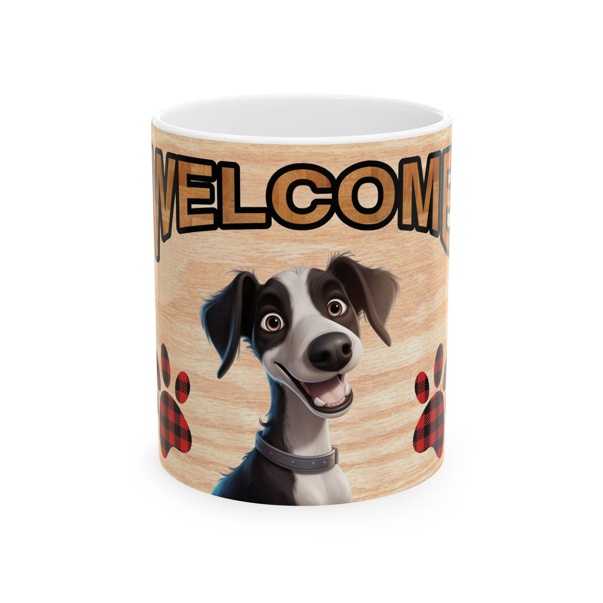 Welcome Dog Mug - Cute Greyhound Cartoon Paw Print Coffee Cup 11oz    Item #605113