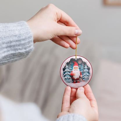 Ceramic Christmas Ornament with Santa and Winter Forest Design   Item #116252
