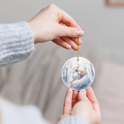 Ceramic Ornament – Cozy Polar Bear Family Winter Holiday Decoration   Item #500982