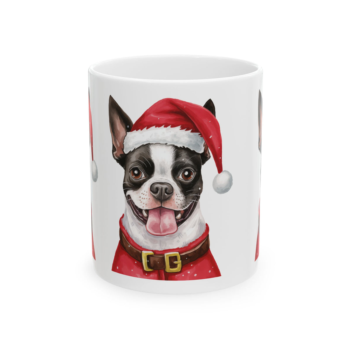 Christmas Boston Terrier Mug – Cute Dog in Santa Hat Ceramic Coffee Cup 11oz   Item #514929