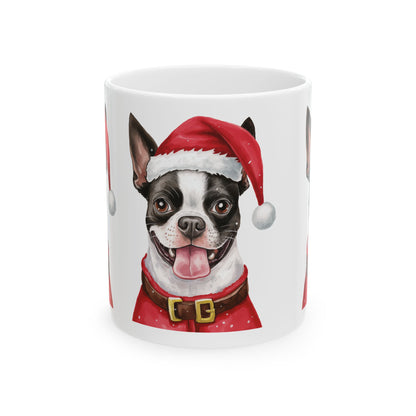 Christmas Boston Terrier Mug – Cute Dog in Santa Hat Ceramic Coffee Cup 11oz   Item #514929