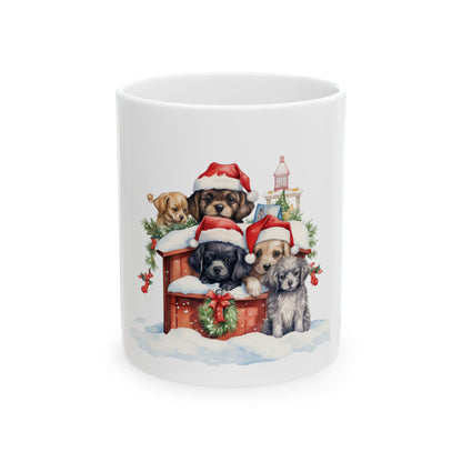 Christmas Puppies Ceramic Mug — Cute Dogs in Santa Hats 11oz  Item #863752