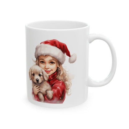 Santa Girl Holding Puppy Ceramic Mug 11oz  Item #423261