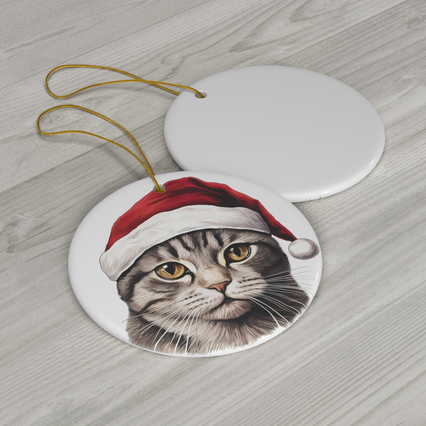 American WireHair Cat With Santa Hat Ceramic Ornament      Item #6853096