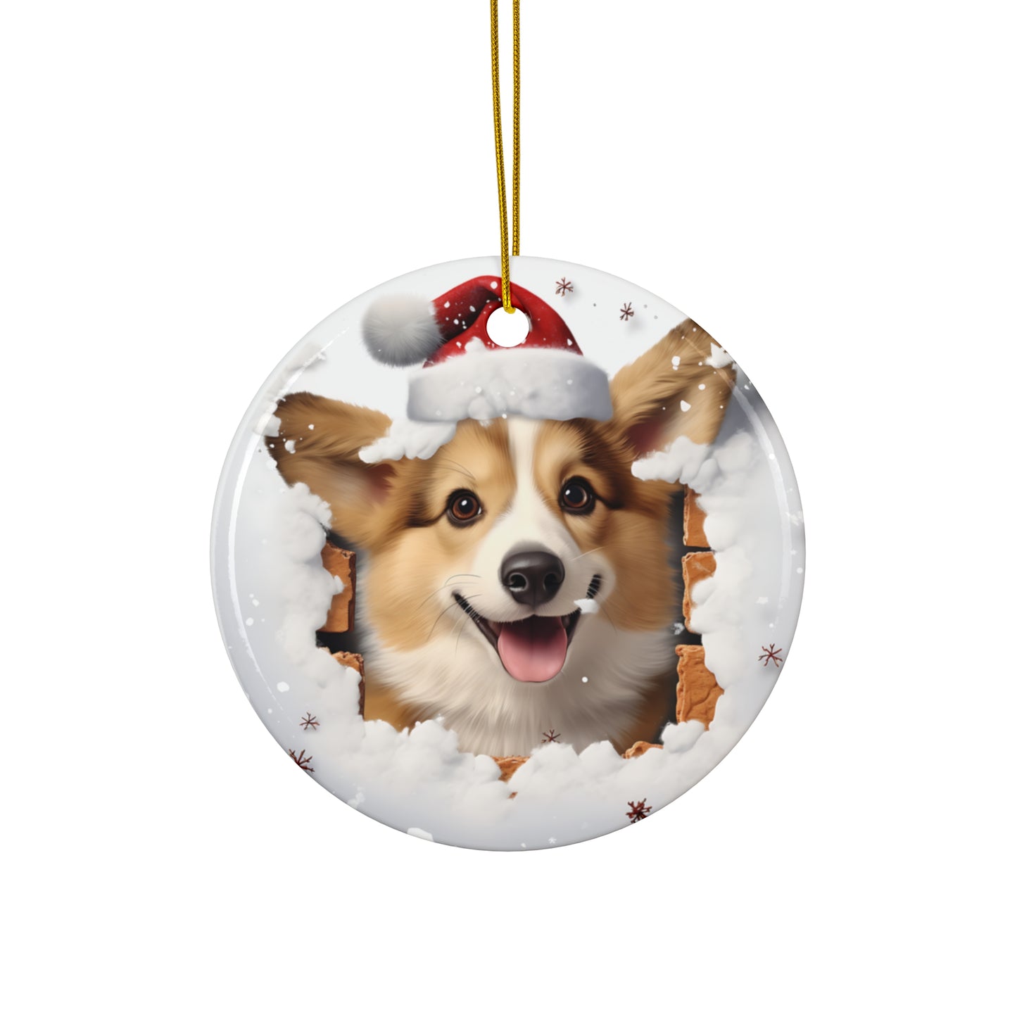 3D Dog With Santa Hat Breaking Out Ceramic Disc Ornament            Item #236799