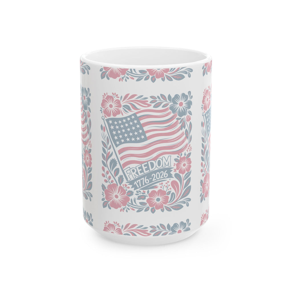 Freedom Floral Ceramic Mug — Patriotic Vintage Americana Mug 15 oz  Item#