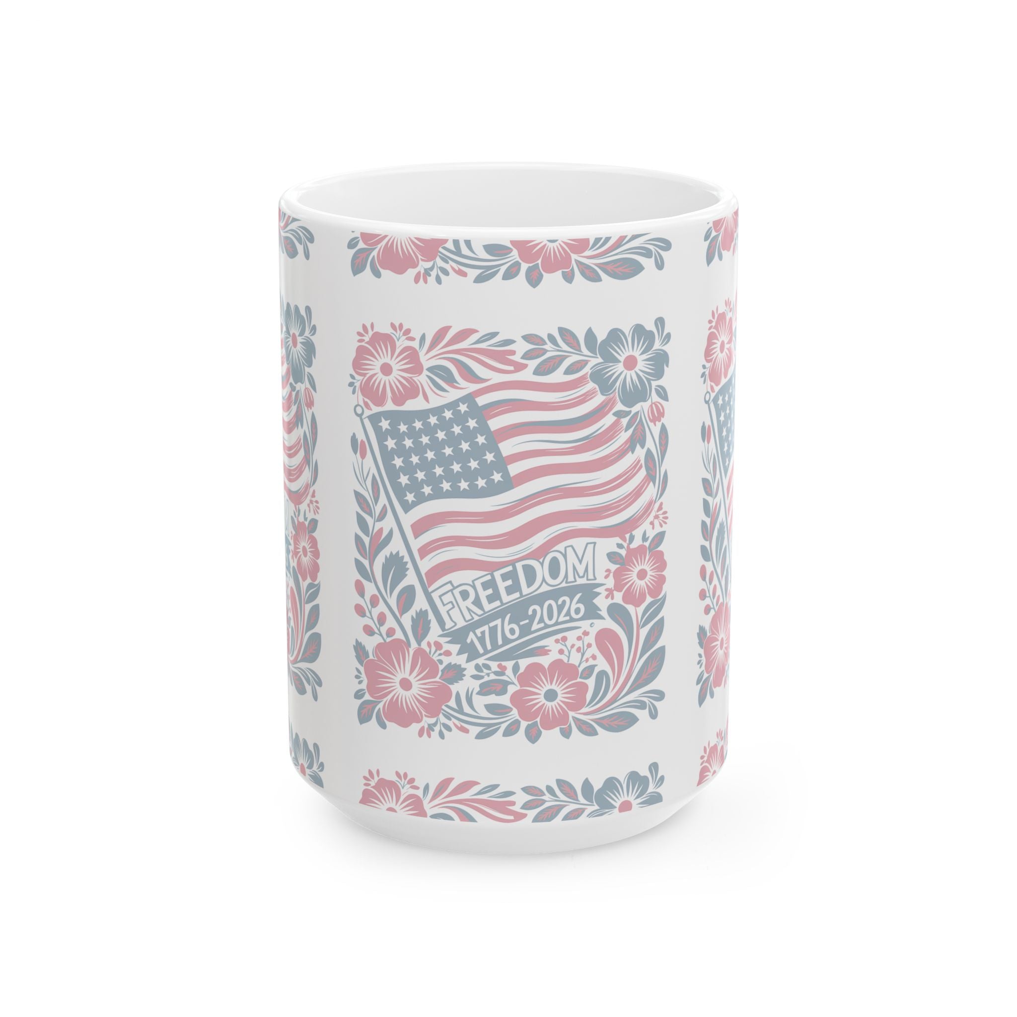 Freedom Floral Ceramic Mug — Patriotic Vintage Americana Mug 15 oz  Item#