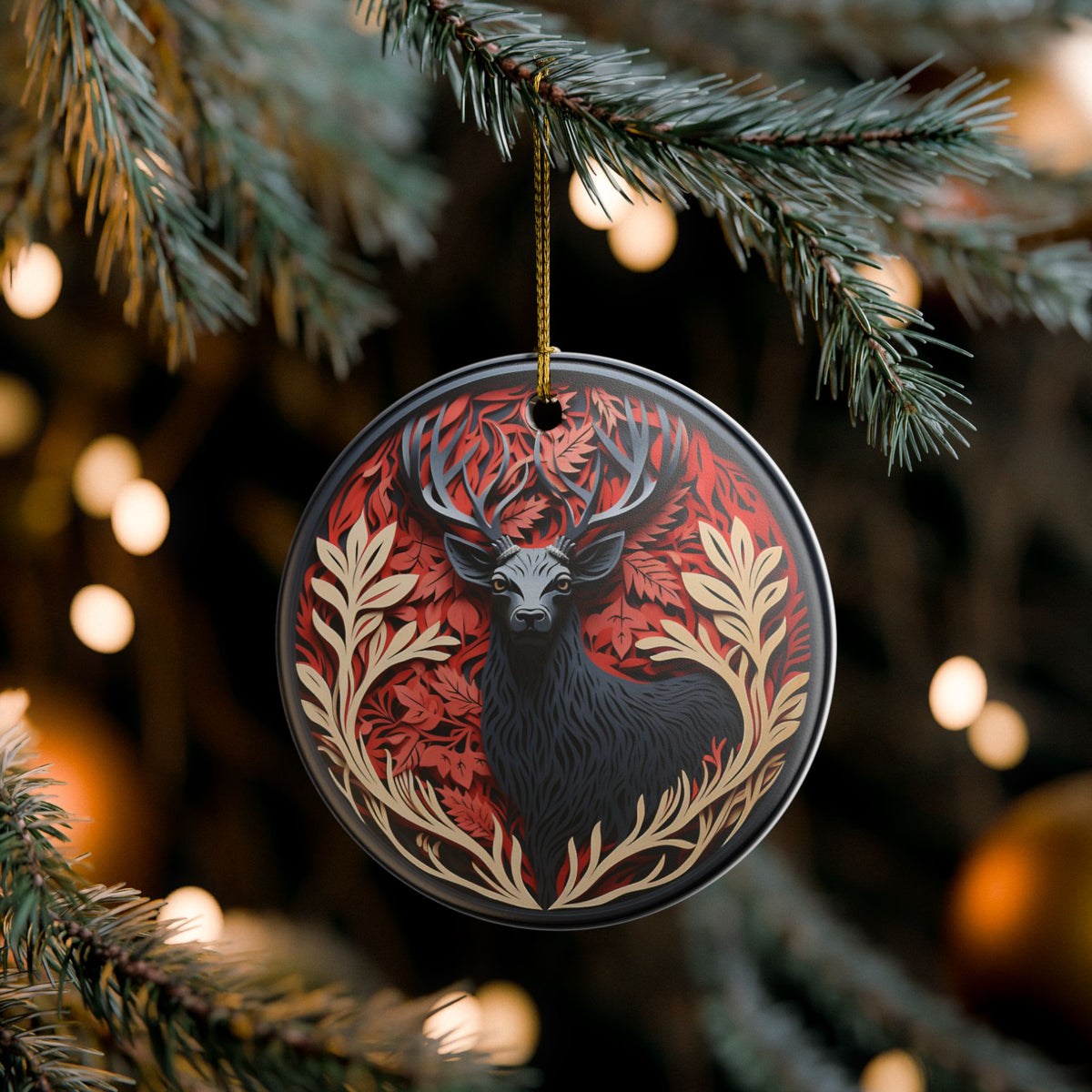 Ceramic Deer Ornament – Woodland Forest Christmas Decoration   Item #768946
