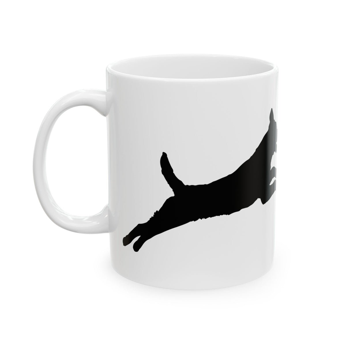 Dog Silhouette Ceramic Mug — Playful Leaping Dogs Coffee Cup 11oz   Item #28577