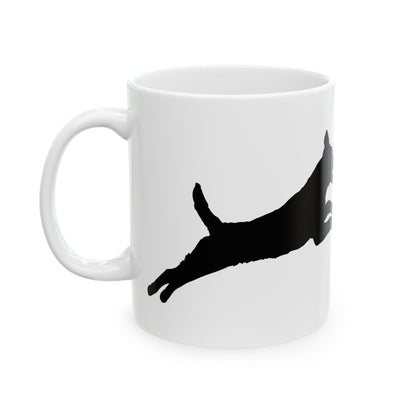 Dog Silhouette Ceramic Mug — Playful Leaping Dogs Coffee Cup 11oz   Item #28577
