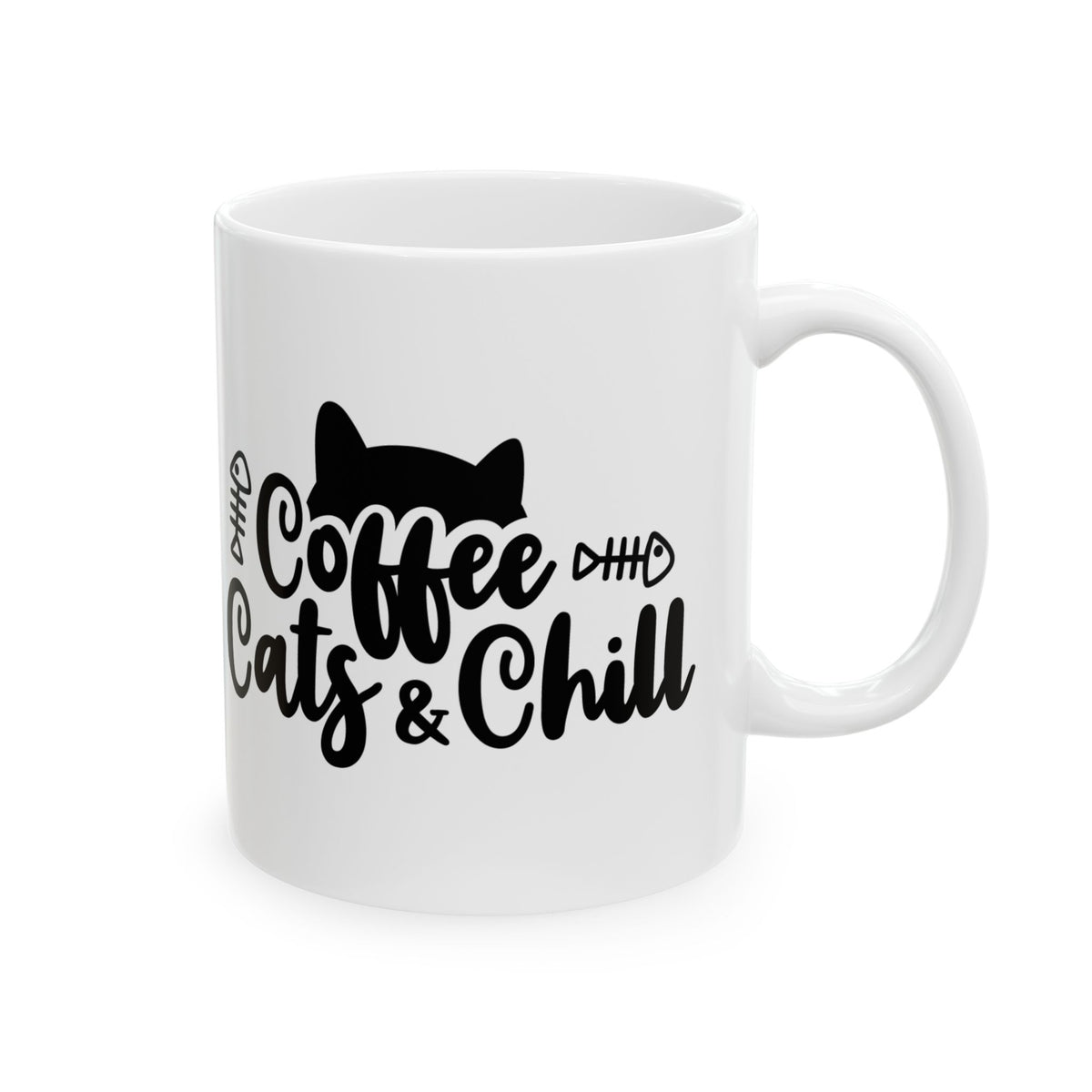 Cat Cafe Mug — "Coffee Cat Chill" Ceramic Coffee Cup 11oz   Item #50429