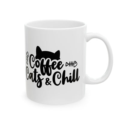 Cat Cafe Mug — "Coffee Cat Chill" Ceramic Coffee Cup 11oz   Item #50429
