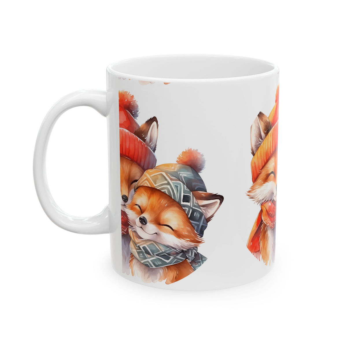 Winter Foxes Ceramic Mug — Cozy Fox Mom & Baby Illustration 11oz   Item #50813
