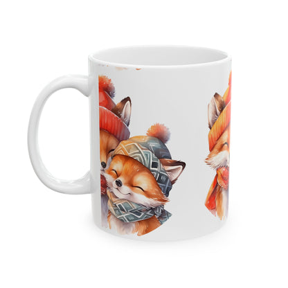 Winter Foxes Ceramic Mug — Cozy Fox Mom & Baby Illustration 11oz   Item #50813