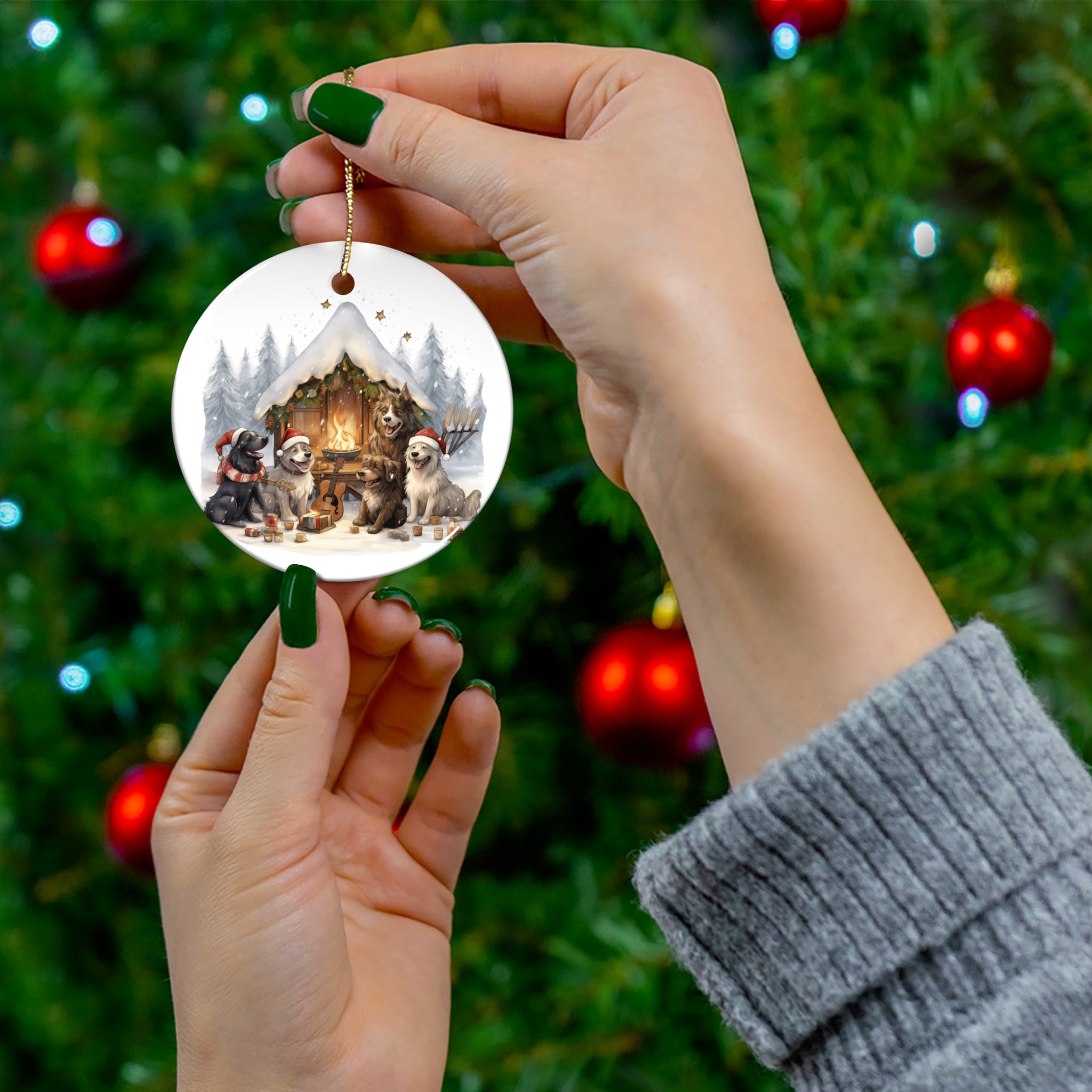 Christmas Dog Ceramic Disc Ornament              Item #7396619