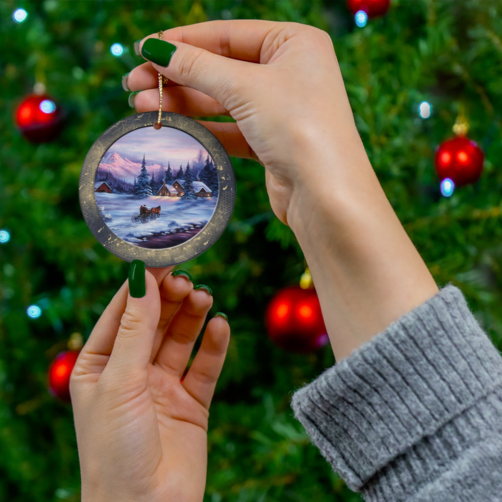 Winter Scene Ceramic Disc Ornament         Item #603422